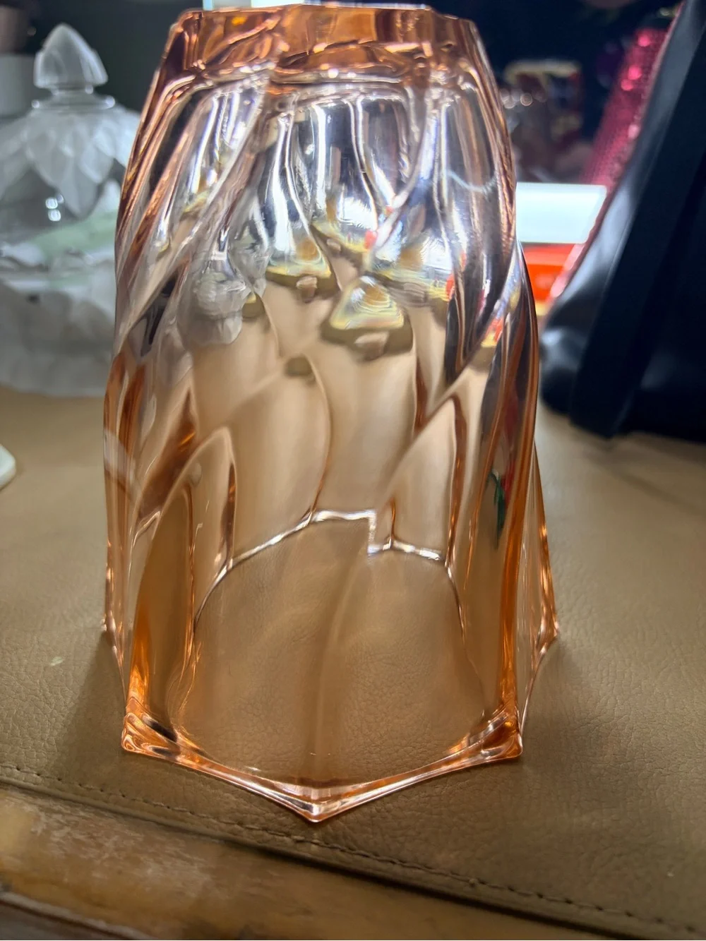 Vintage Pink Swirl Art Glass Vase - Brand: